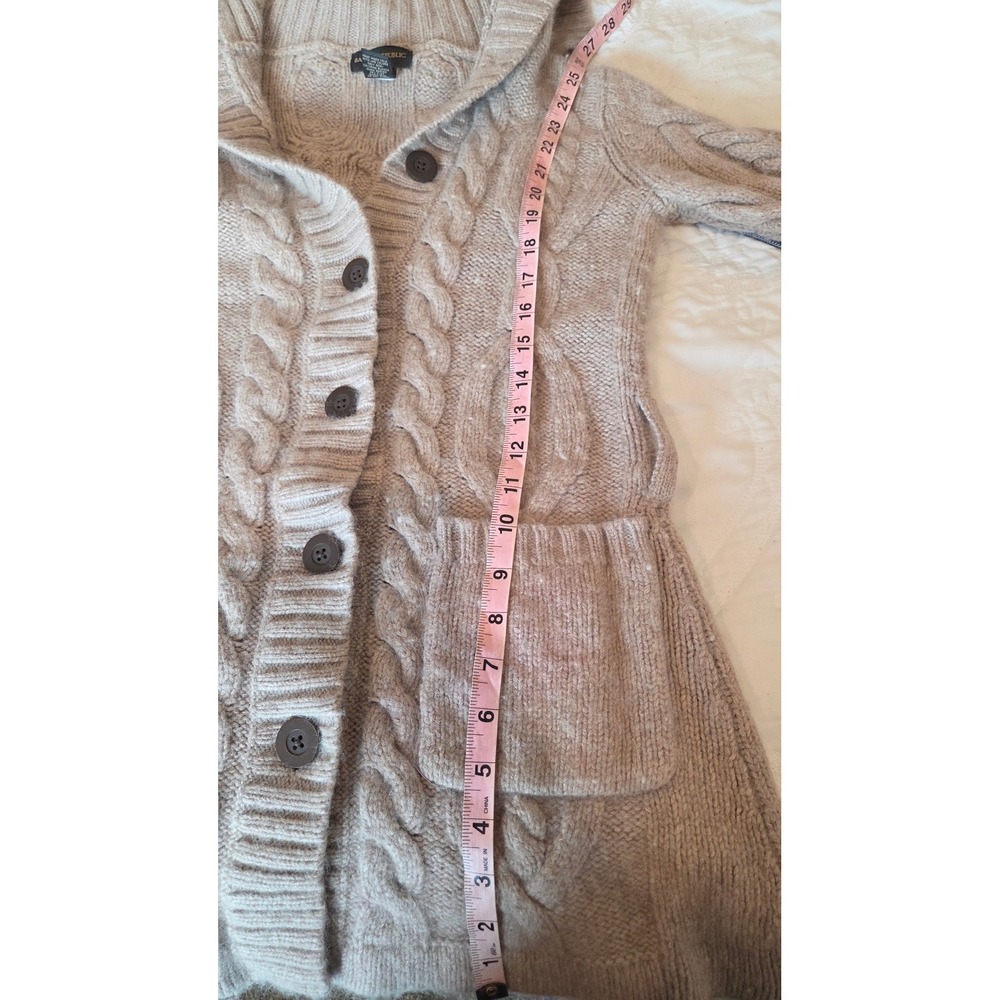 Banana Republic Beige Cable Knit Lambswool Angora Cardigan Sweater Belted Medium - Picture 6 of 16